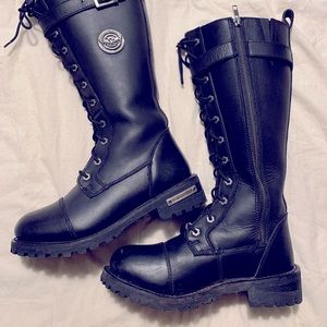 Black leather combat boots